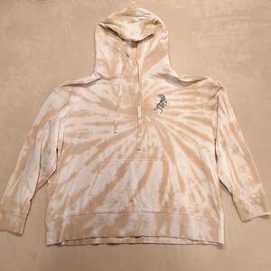 Ivory Ella Womans Tie Dye Hoodie Large Beige Tan Pullover Tiger Print Drawstring